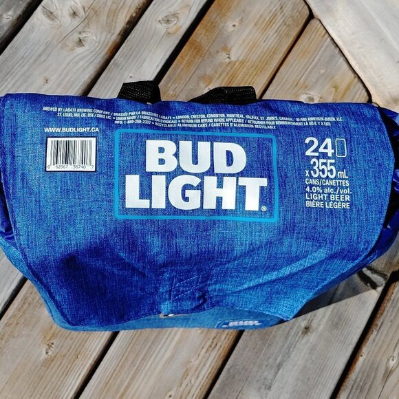 LARGE BUD LIGHT Cooler Backpack Denim Look Bottle Opener - Picture 2 of 5